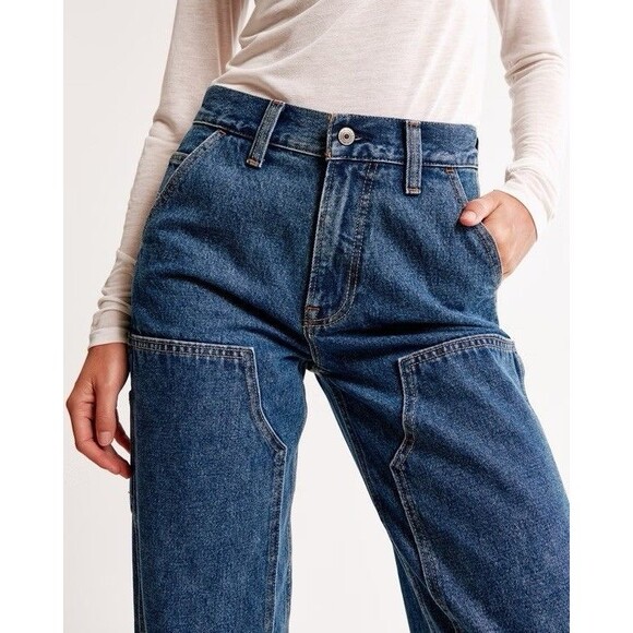 Abercrombie & Fitch Women 30 Jeans Slouchy Carpenter Utility Mid Rise Baggy NEW - Picture 3 of 16